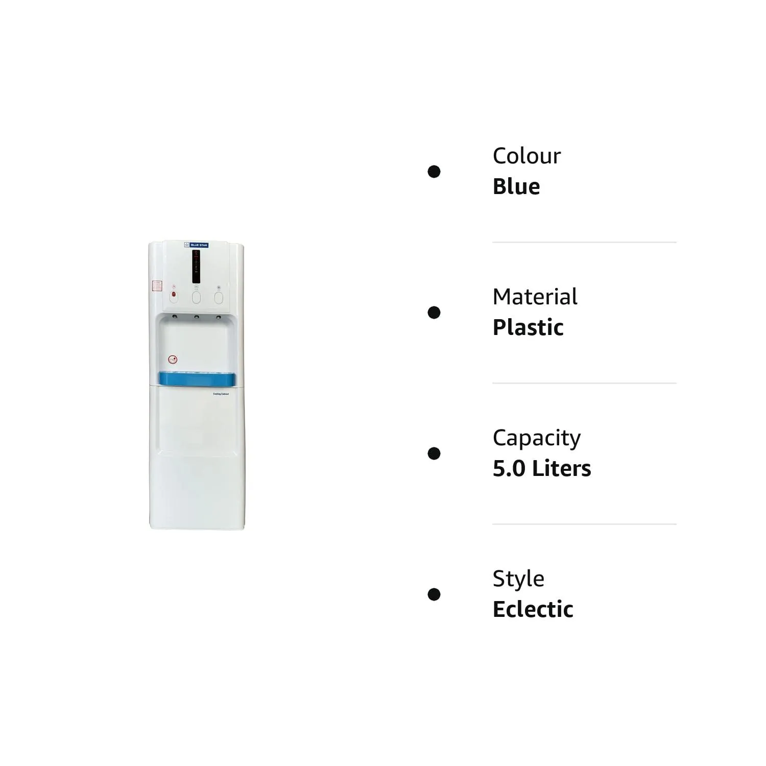 Blue Star BWD3FMRUA  Bottled Water Dispenser 3 Tap (Hot, Cold, Normal) | 5 Liter/Hour Water Capacity, Carbon Block, White