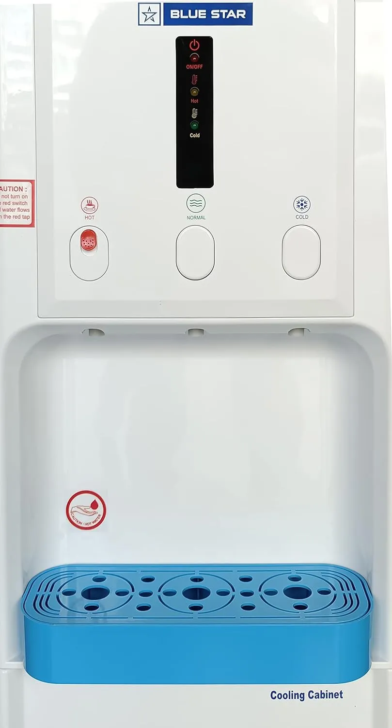 Blue Star BWD3FMRUA  Bottled Water Dispenser 3 Tap (Hot, Cold, Normal) | 5 Liter/Hour Water Capacity, Carbon Block, White